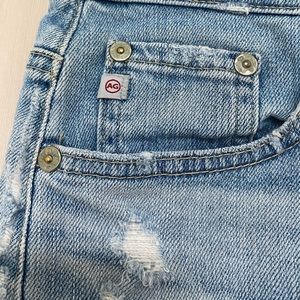 AG light-wash distressed denim pencil skirt